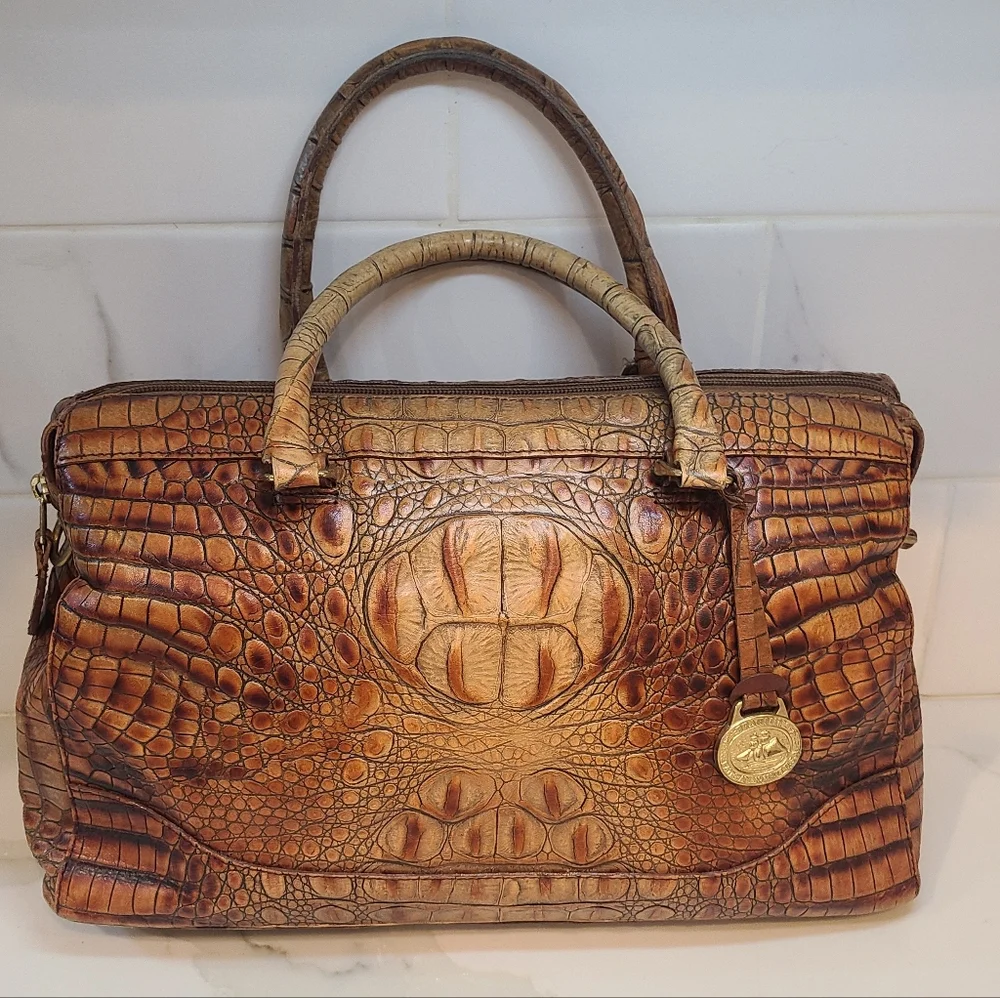 Brahmin Vintage Toasted Almond Melbourne Stacey Boston Satchel Shoulder Bag